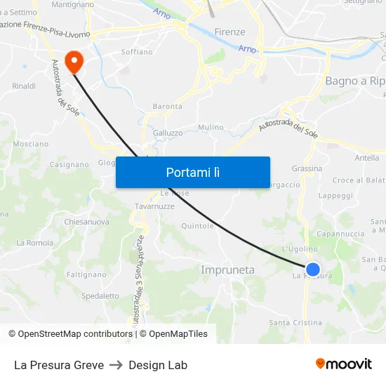 La Presura Greve to Design Lab map