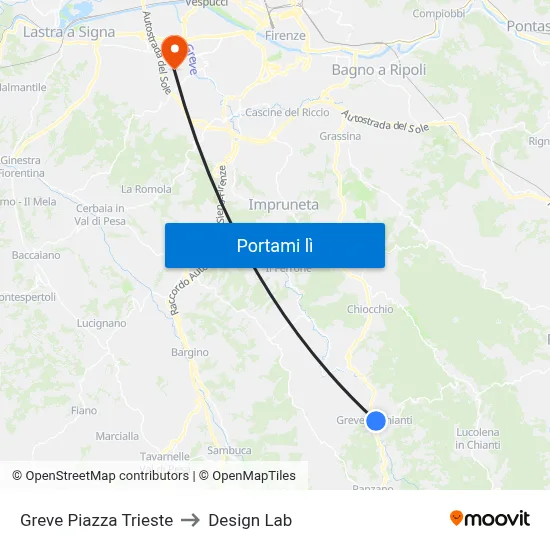Greve Piazza Trieste to Design Lab map