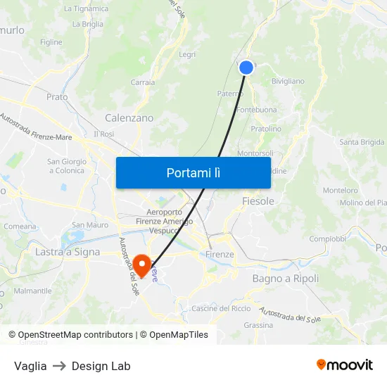 Vaglia to Design Lab map