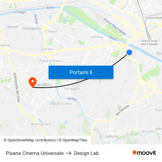 Pisana Cinema Universale to Design Lab map
