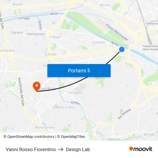Vanni Rosso Fiorentino to Design Lab map