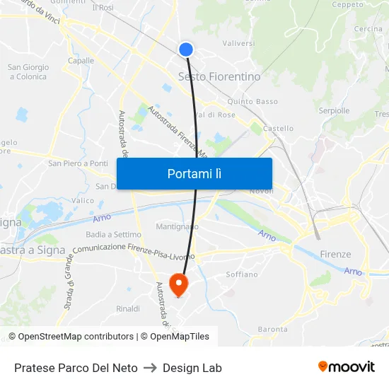 Pratese Parco Del Neto to Design Lab map