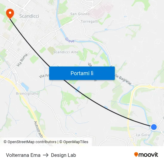 Volterrana Ema to Design Lab map