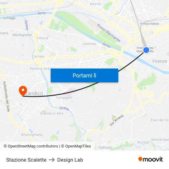 Stazione Scalette to Design Lab map