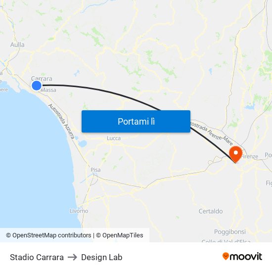 Stadio Carrara to Design Lab map