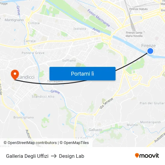 Galleria Degli Uffizi to Design Lab map