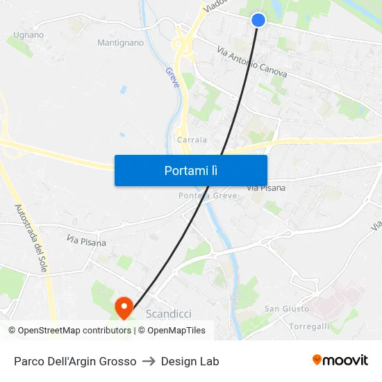 Parco Dell'Argin Grosso to Design Lab map