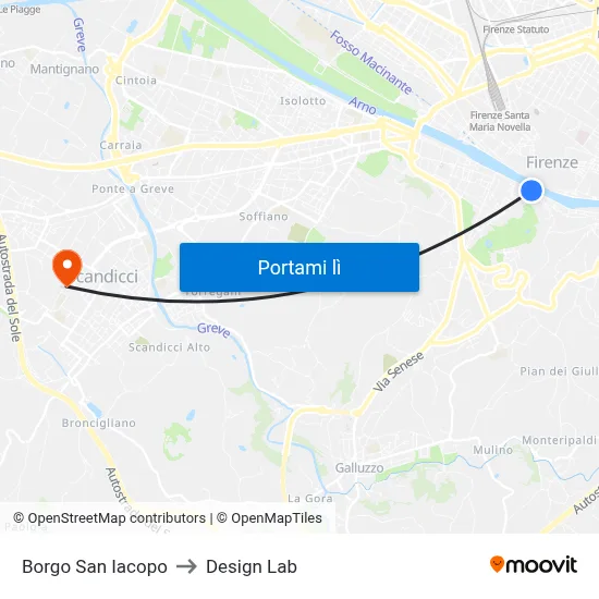 Borgo San Iacopo to Design Lab map