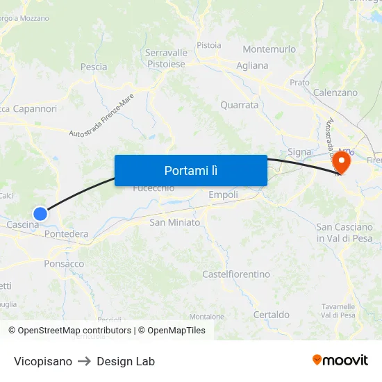 Vicopisano to Design Lab map