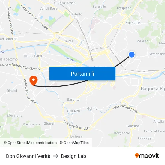 Don Giovanni Verità to Design Lab map