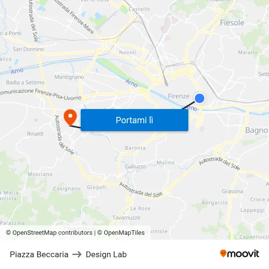 Piazza Beccaria to Design Lab map