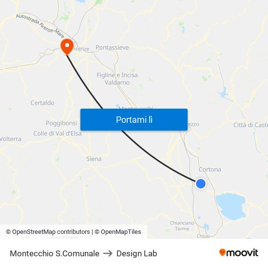 Montecchio S.Comunale to Design Lab map