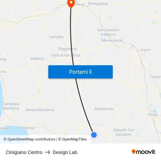 Cinigiano Centro to Design Lab map