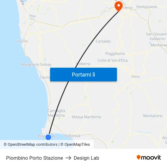 Piombino Porto Stazione to Design Lab map