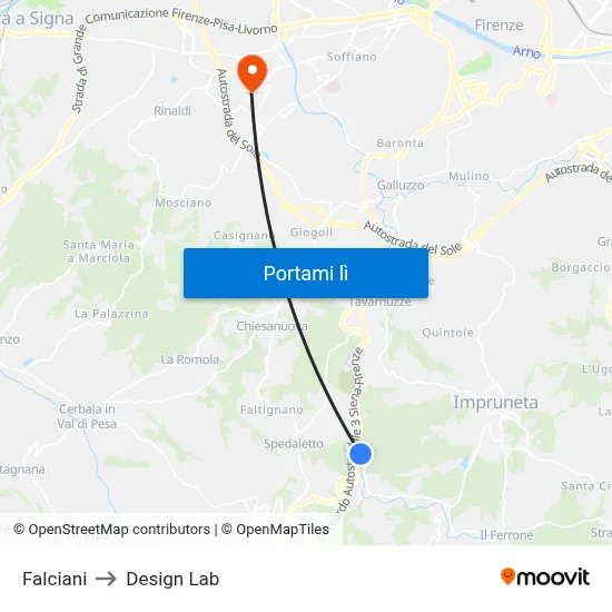 Falciani to Design Lab map