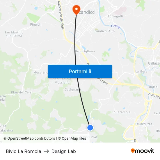 Bivio La Romola to Design Lab map