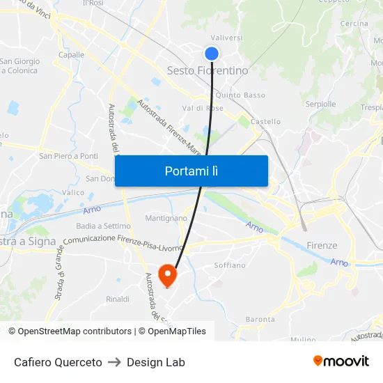 Cafiero Querceto to Design Lab map