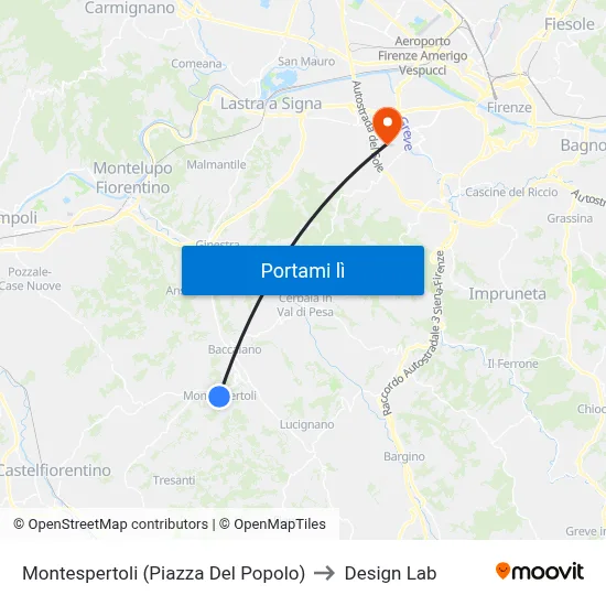 Montespertoli (Piazza Del Popolo) to Design Lab map