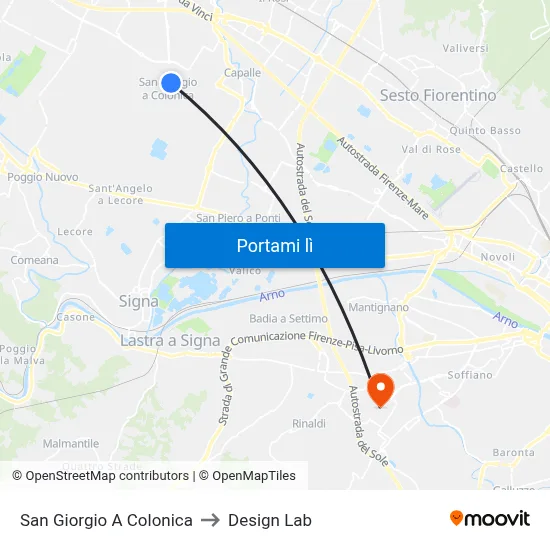 San Giorgio A Colonica to Design Lab map