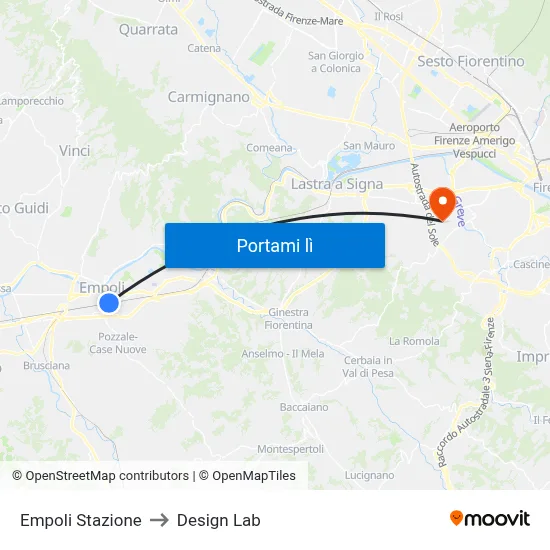 Empoli Stazione to Design Lab map