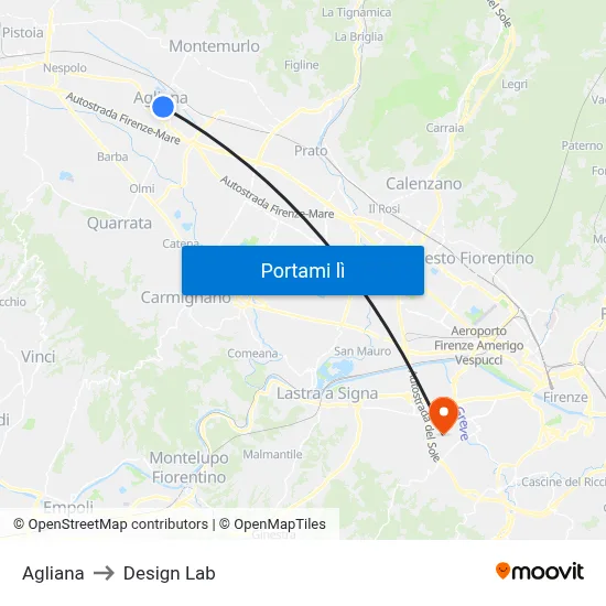 Agliana to Design Lab map
