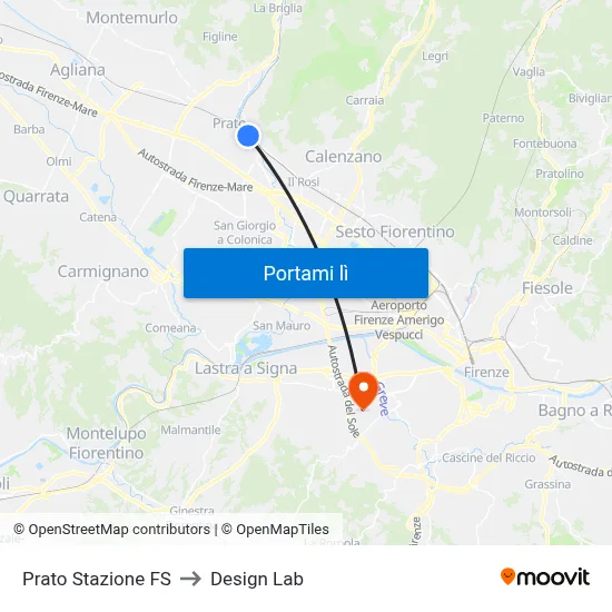 Prato Stazione FS to Design Lab map