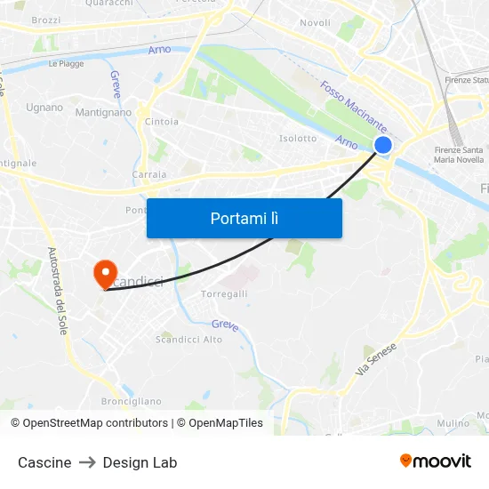 Cascine to Design Lab map