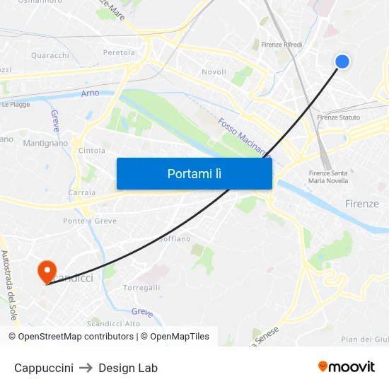 Cappuccini to Design Lab map