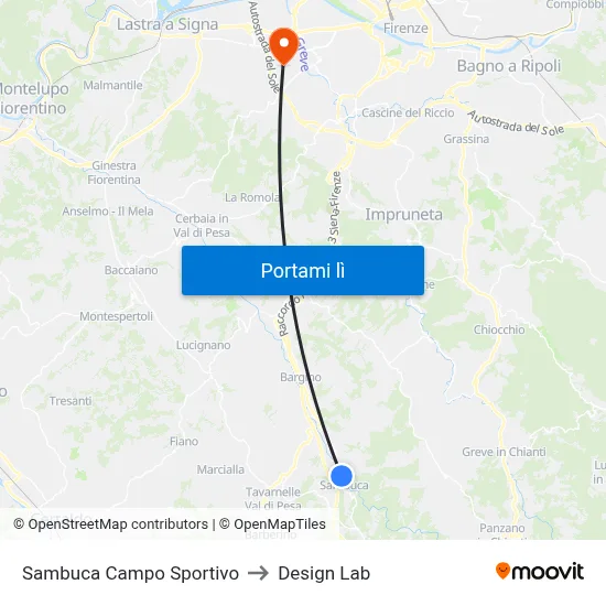 Sambuca Campo Sportivo to Design Lab map
