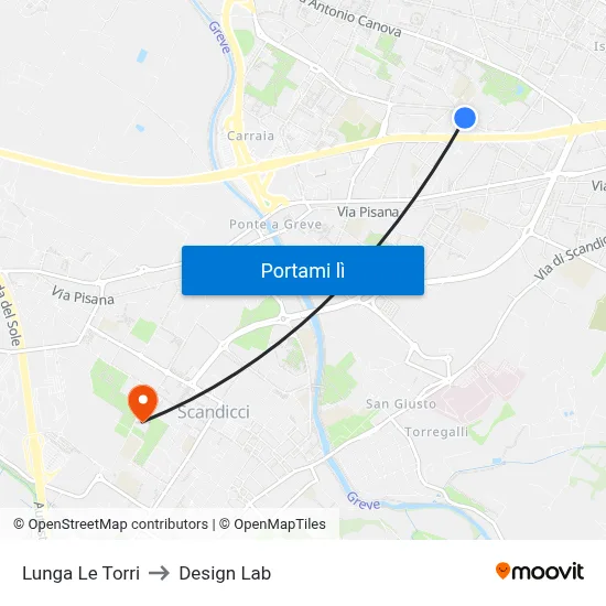Lunga Le Torri to Design Lab map