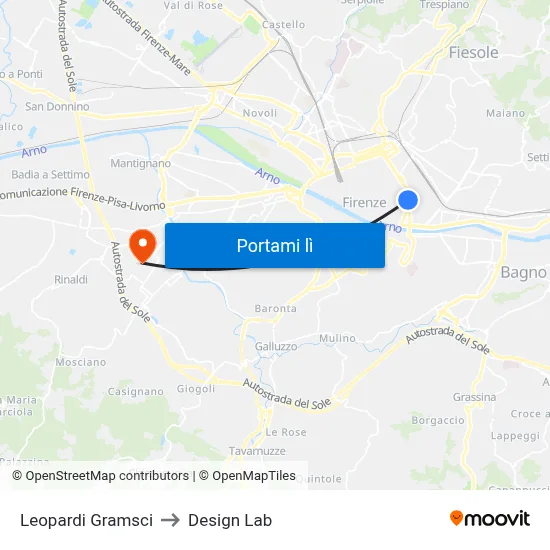 Leopardi Gramsci to Design Lab map