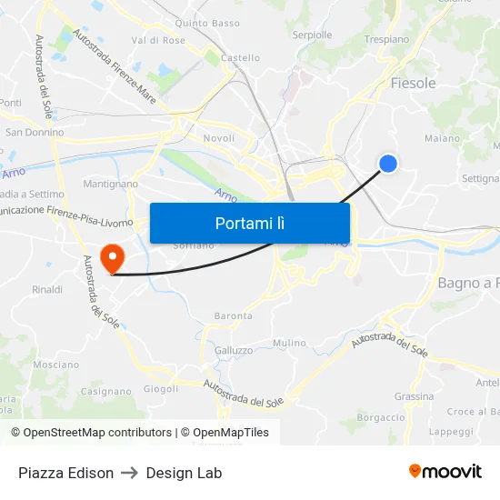 Piazza Edison to Design Lab map