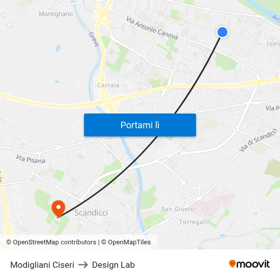 Modigliani Ciseri to Design Lab map