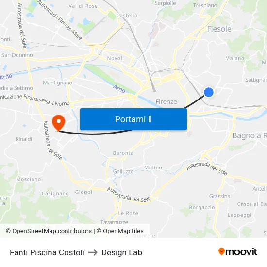 Fanti Piscina Costoli to Design Lab map