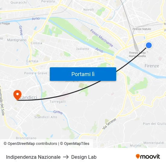 Indipendenza Nazionale to Design Lab map