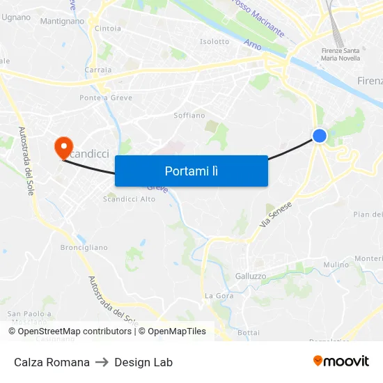 Calza Romana to Design Lab map