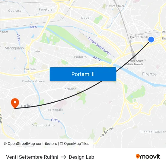 Venti Settembre Ruffini to Design Lab map