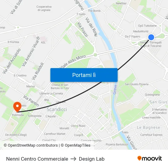 Nenni Centro Commerciale to Design Lab map