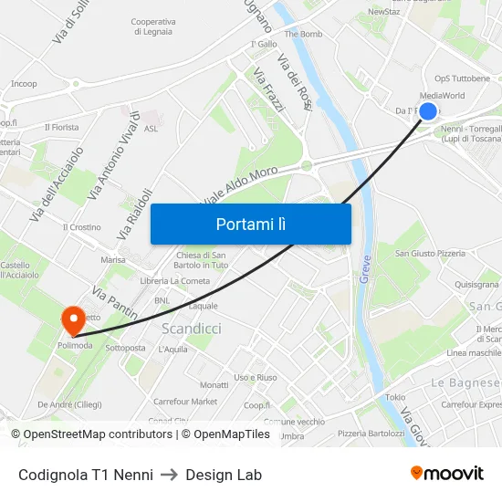 Codignola T1 Nenni to Design Lab map