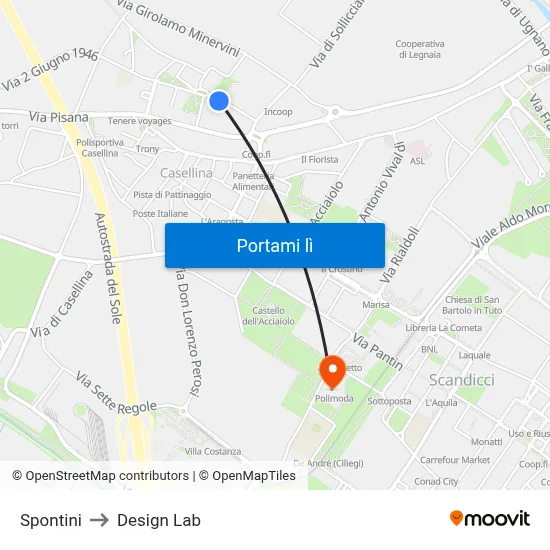 Spontini to Design Lab map