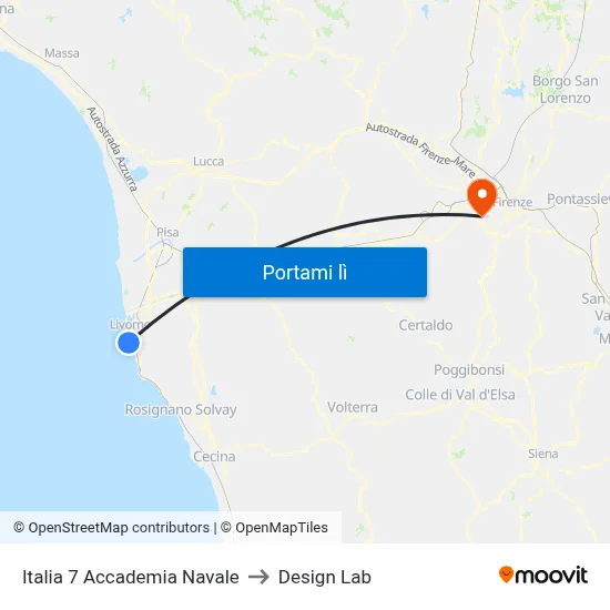 Italia 7 Accademia Navale to Design Lab map