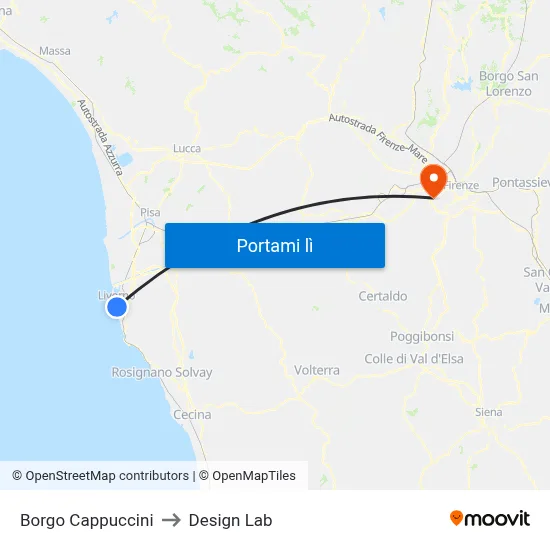 Borgo Cappuccini to Design Lab map