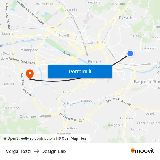 Verga Tozzi to Design Lab map