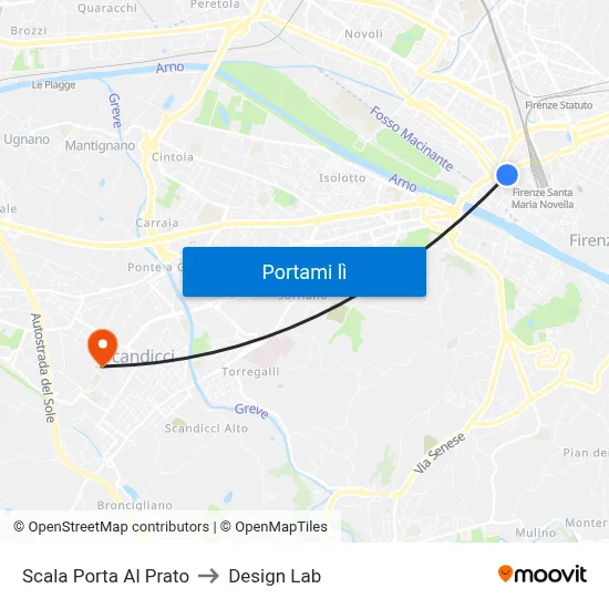 Scala Porta Al Prato to Design Lab map