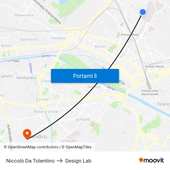 Niccolò Da Tolentino to Design Lab map