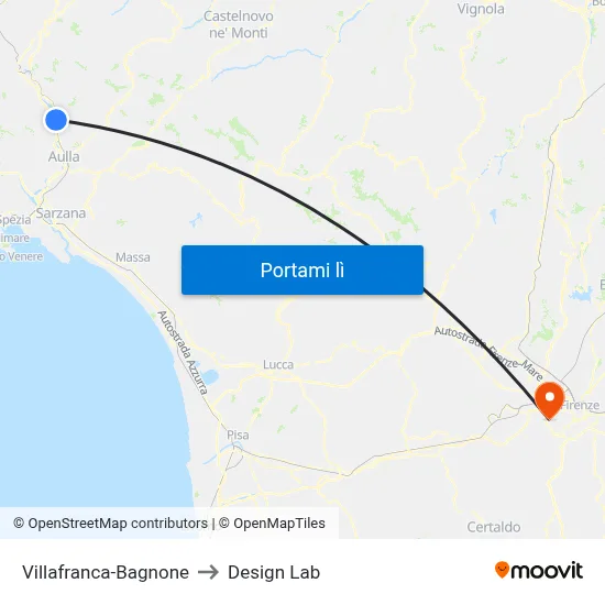 Villafranca-Bagnone to Design Lab map