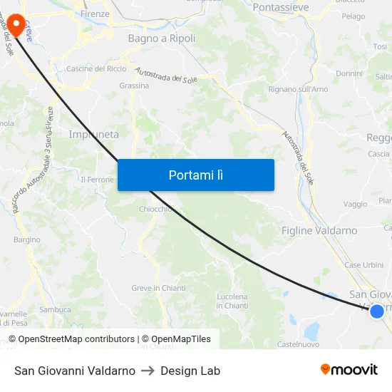 San Giovanni Valdarno to Design Lab map