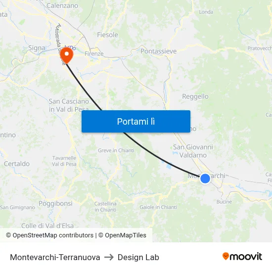 Montevarchi-Terranuova to Design Lab map