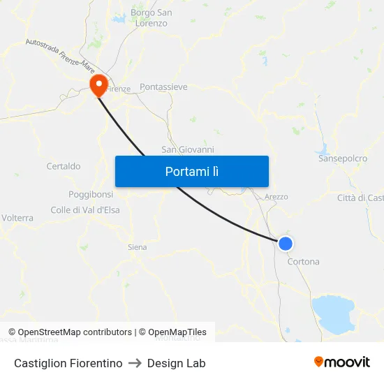 Castiglion Fiorentino to Design Lab map