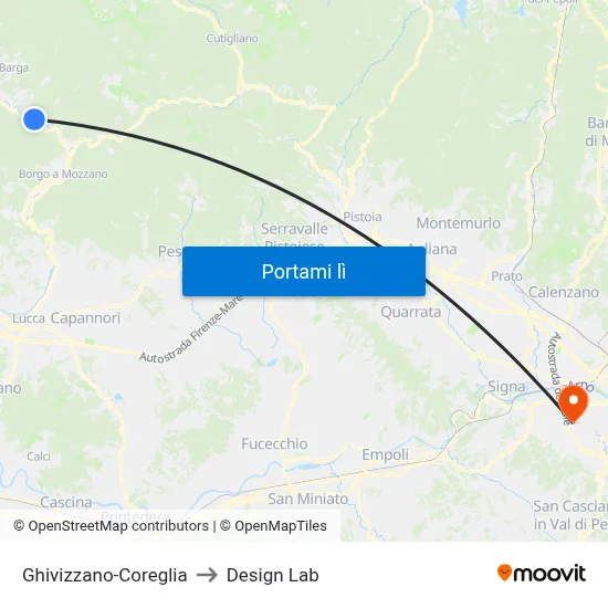 Ghivizzano-Coreglia to Design Lab map